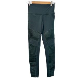 ALO Yoga Moto Leggings High Waist Ribbed Olive Green Athletic‎ Activewear